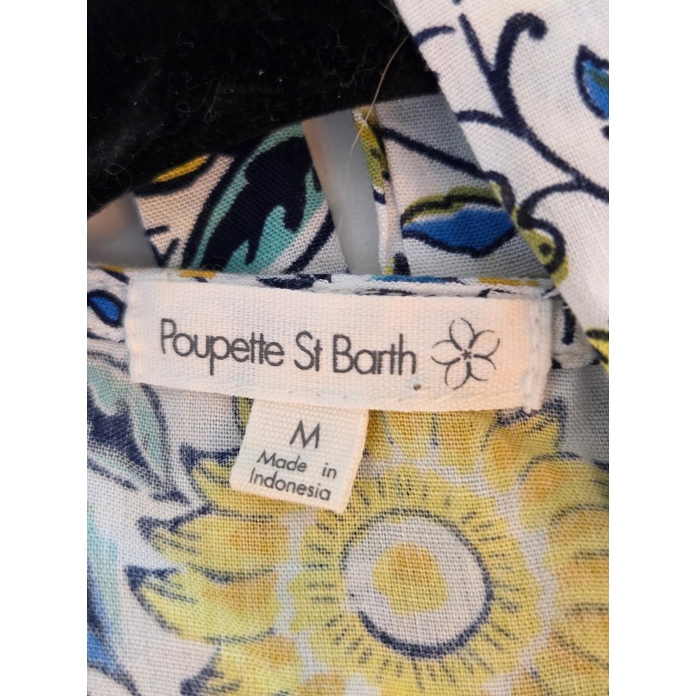 Poupette St Barth Joe Wrap Maxi Dress M Blue Yellow Sunflower Ruffle Resortwear - Picture 7 of 12